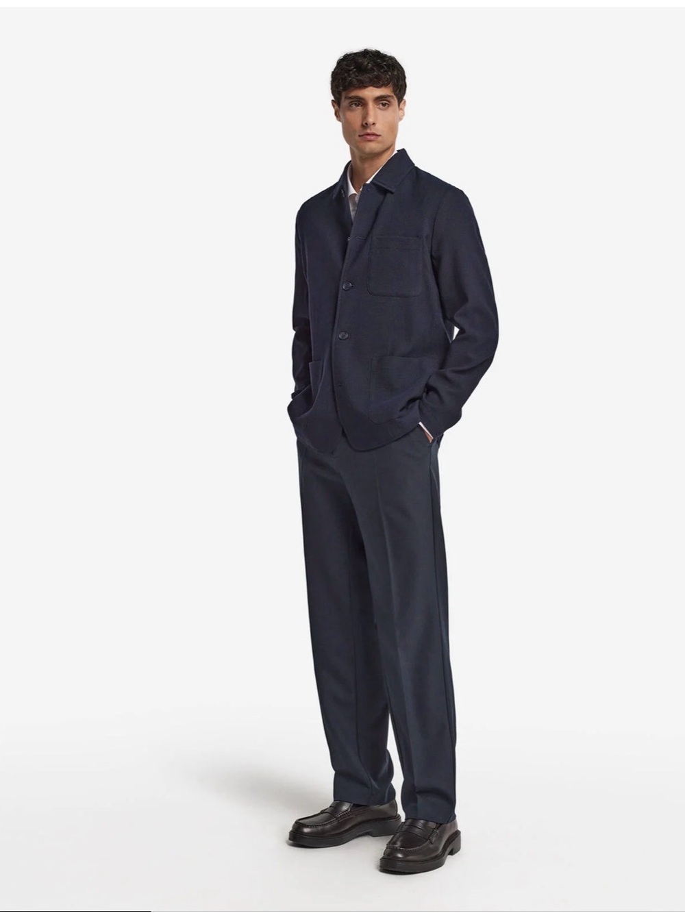 Tailored Navy Knit Two-Button Blazer